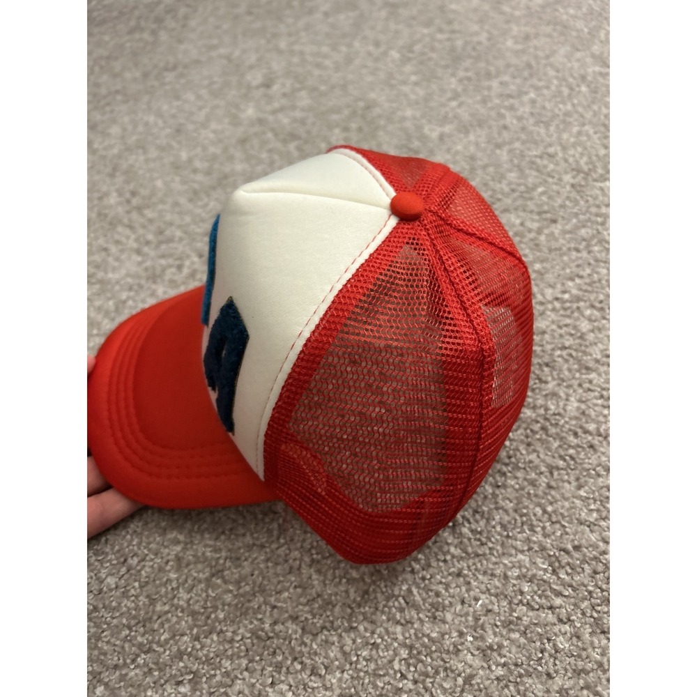 Vintage USA Trucker Hat Mens OSFM Red White Blue Excellent Chenille Patch Cap - Picture 6 of 8